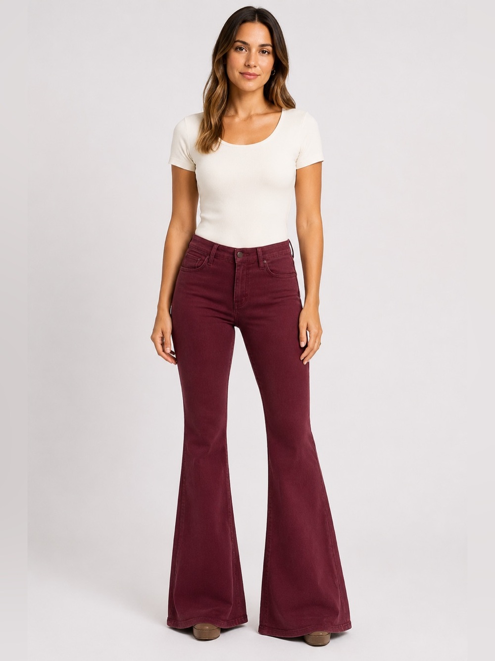 MOTHER High Waisted Weekender Skimp Jeans Women's 25 Play Date Burgundy Flare